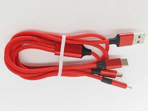 可同時充三種設(shè)備的一拖三充電線，帶Micro/Type-C/Lightning接口